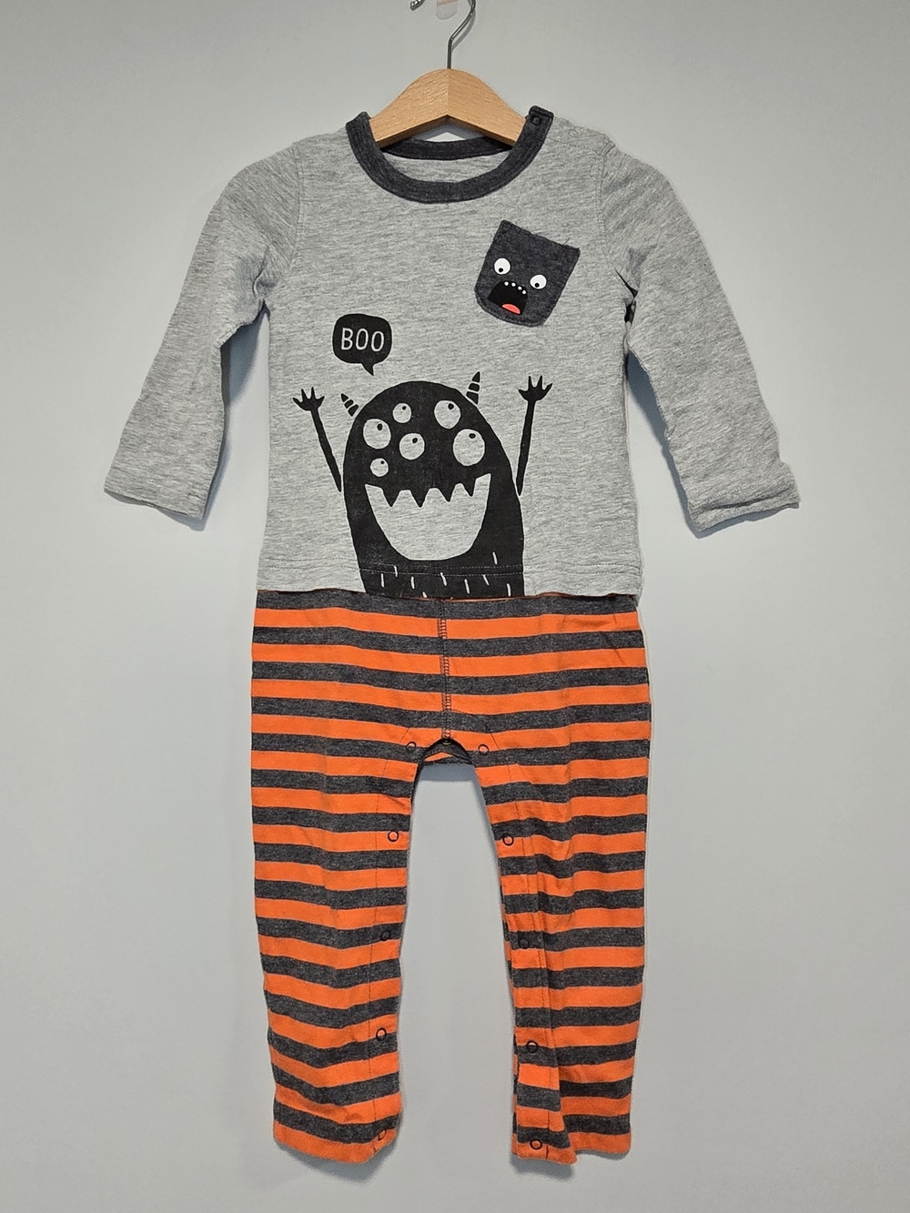 GAP Grey and Orange Monster Stripe Footie Halloween Style.